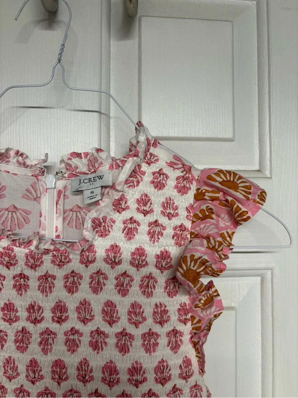 J. Crew Pink and Brown Floral Ruffle Sleeve Dress